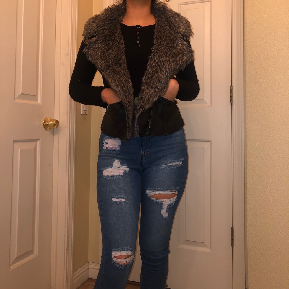 Leather fur vest